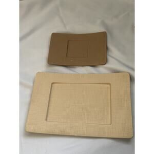 PartyLite Beige & Brown Textured Serveware Set – Tray & Platter (Set of 2)